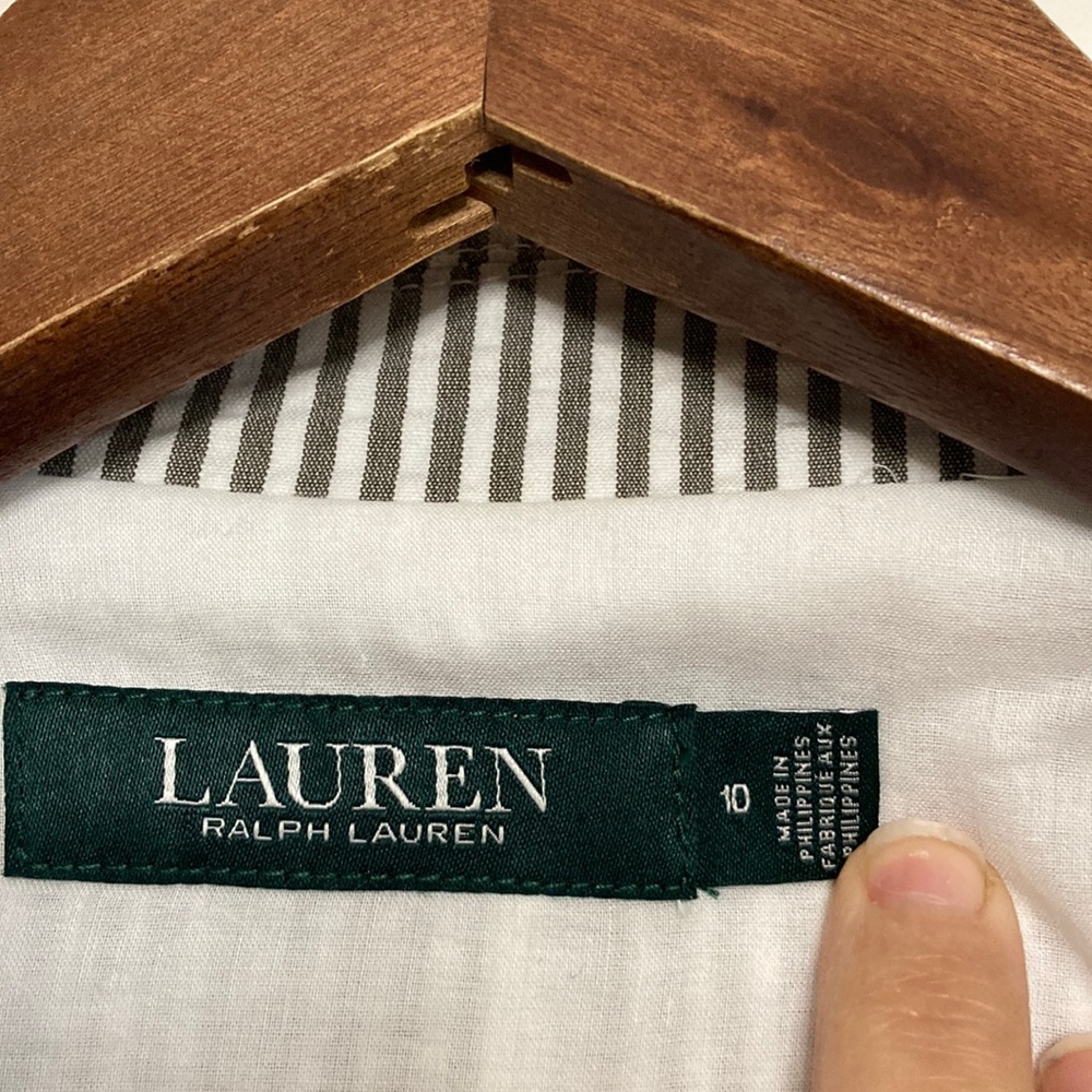 Lauren Ralph Lauren Blazer Womens 10 Gray White Seersucker Stripe Stretch Jacket - Picture 11 of 14